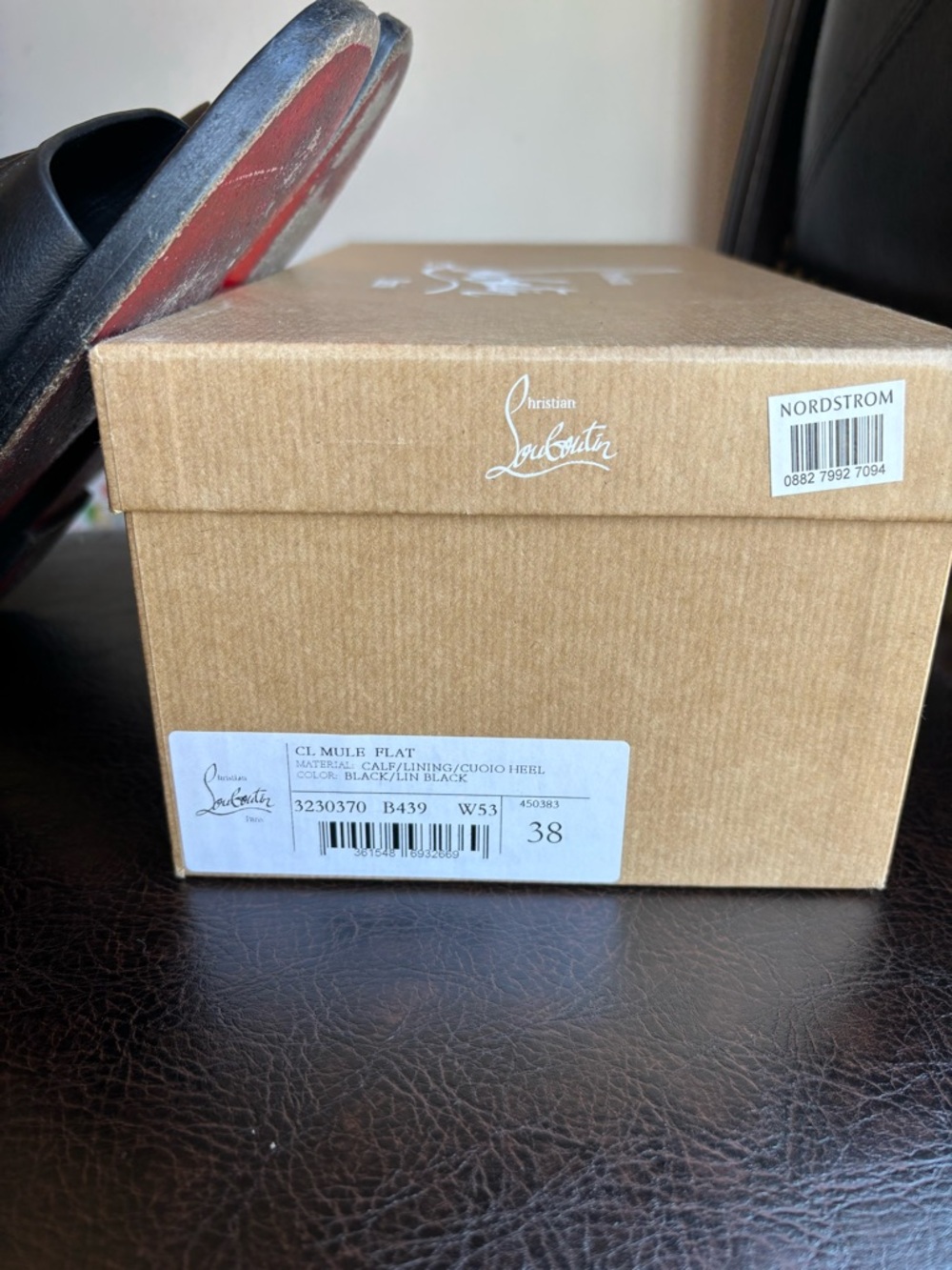 Christian Louboutin Black Leather Slide Sandals with Embossed Logo - Picture 5 of 6